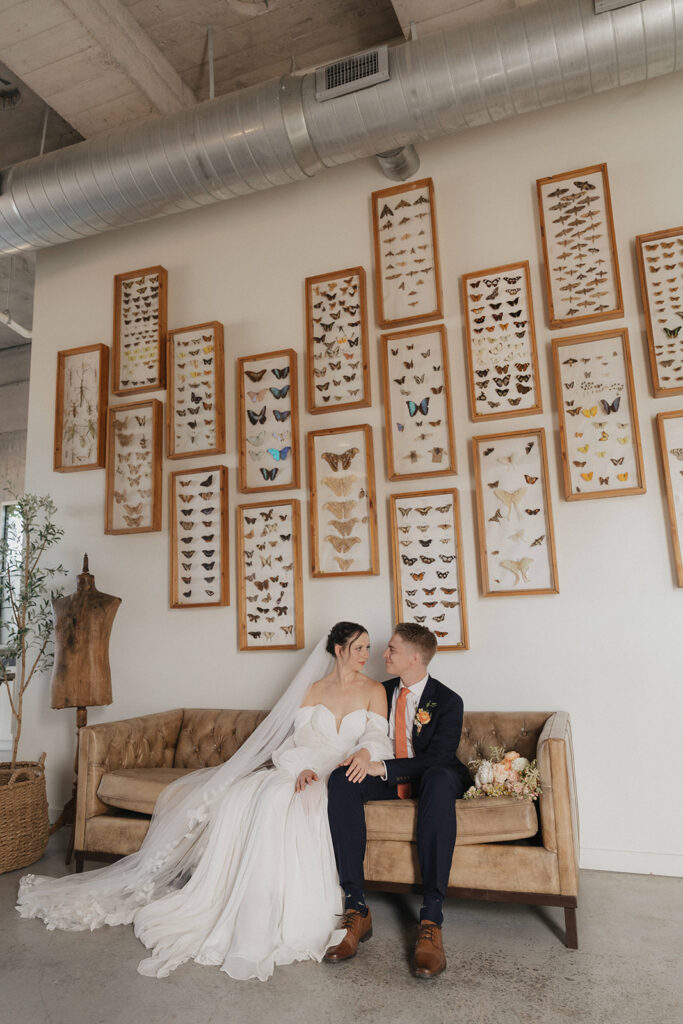 bride and groom photos in the ice plant bldg