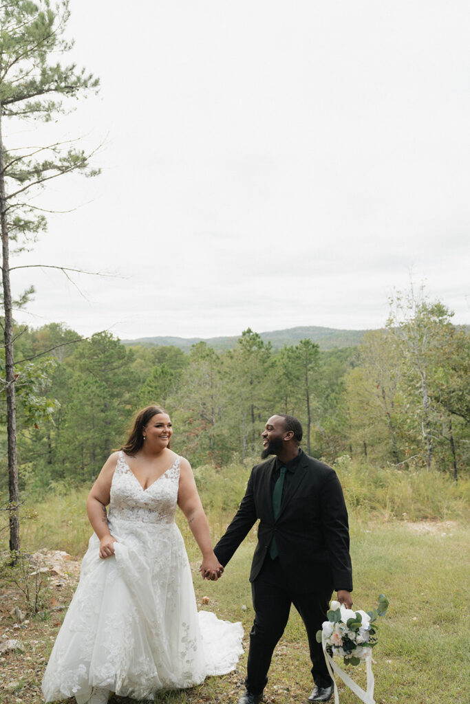 bride and groom portraits in the pine trees