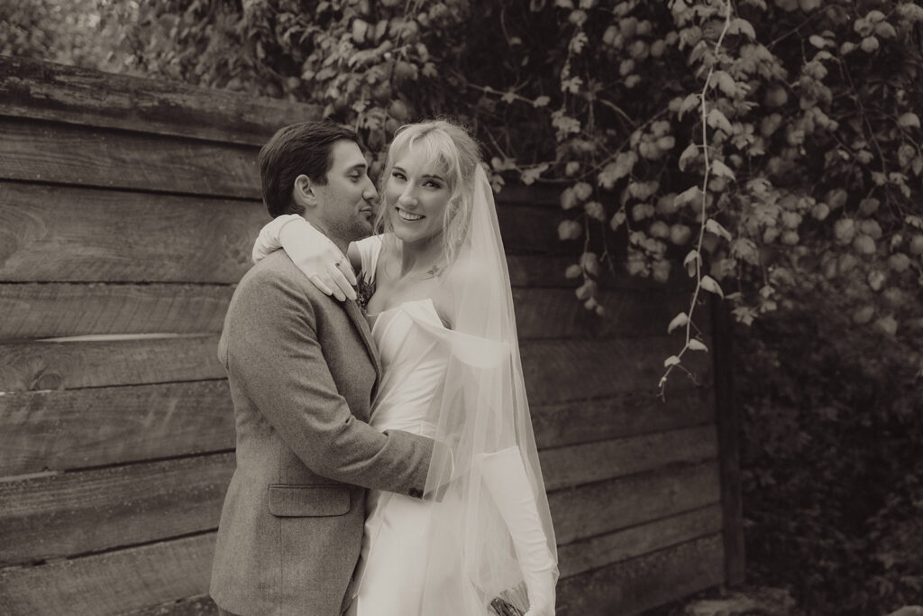 A stunning black and white shot, part of a collection of memorable wedding photos on film.